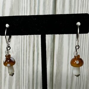 Handmade Glass Mushroom Bead Dangle Earring